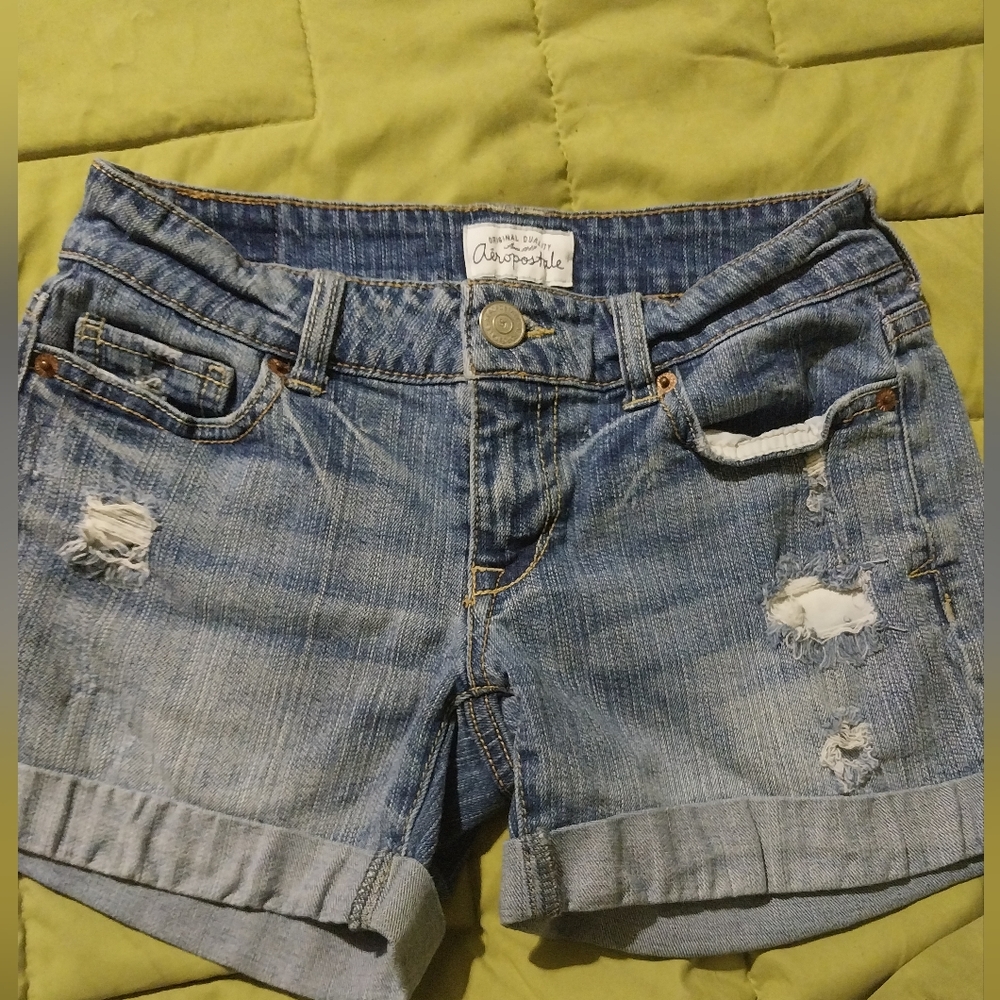Aeropostale Blue Jean Shorts Distressed Cuffed